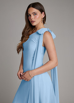 Azazie Monique Bridesmaid Dresses Powder Blue A-Line One Shoulder Chiffon Dress image5