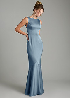 Azazie Tamera Bridesmaid Dresses Dusty Blue Mermaid Pleated Stretch Satin Dress image7