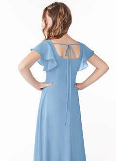 Azazie Bondi Junior Powder Blue A-Line Bow Chiffon Dress image3