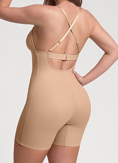 front Dyb V-hals bodystocking med lav ryg og shapewear