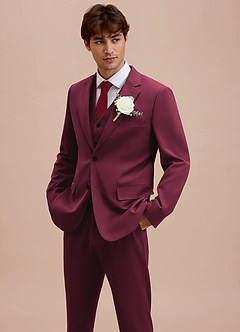 front Ethan Bourgondië Verfijnd geweven 3-delig pak