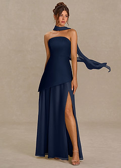 Azazie Plus Size Floor-Length Maxi Dresses A-Line Wedding Guest Formal Dresses Strapless Navy