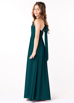 Azazie Jaylah Junior Pine A-Line Ruched Chiffon Dress image3
