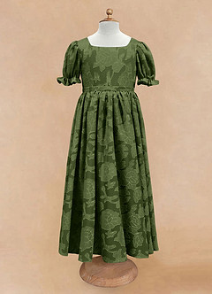 Azazie Joss Abiti da Ragazza di Fiori Abito A-Line in Burnout Floreale Con Maniche Oliva image4