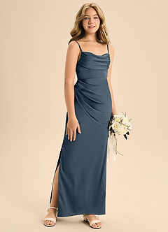 Azazie Mai Junior Robe Trapèze en Satin extensible Encolure en Forme de Cœur Violet Crépusculaire image3