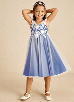 Azazie Sunnie Flower Girl Dresses Royal Blue A-Line Lace Tulle Dress image4