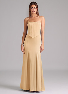 Azazie Ximena Bridesmaid Dresses Gold Mermaid Corset Stretch Satin Convertible Dress image3