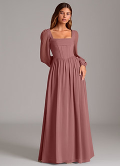 Azazie Hattie Bridesmaid Dresses Desert Rose A-Line Corset Chiffon Dress image4
