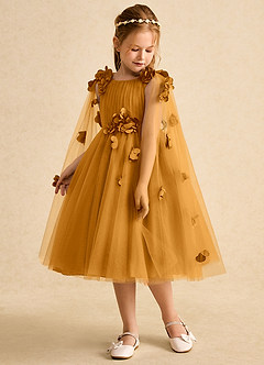 Azazie Staria Flower Girl Dresses Butterscotch Ball-Gown Ruched Tulle Dress image5
