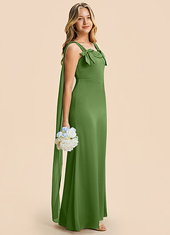 Azazie Chelsea Junior Basil Sheath Pleated Stretch Satin Dress image1