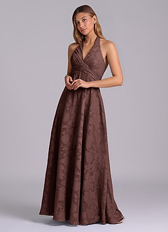 Azazie Tessie Brudtärnklänningar Klä av A-Linje i Blommig Utbrändhet Plisserad Espresso image4