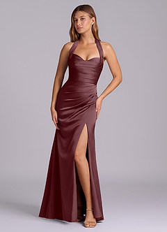 Azazie Destiny Robes de demoiselle d'honneur Robe Sirène en Satin extensible Encolure en Forme de Cœur Sangria image1