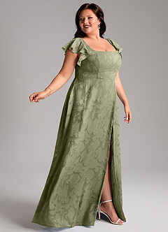 Azazie Bondi Bridesmaid Dresses Pistachio A-Line Side Slit Floral Burnout Dress image9