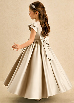 Azazie Toffee Robe Demoiselle D'honneur Fillette Robe Robe de bal en Mat Satiné Nœud Champagne image5