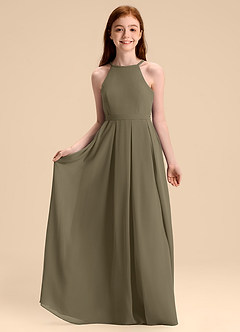 Azazie Arianthe Junior Jurk van Chiffon met A-Lijn Geplooid Wilgengroen image3