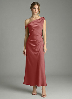 Azazie Emerson Robes de demoiselle d'honneur Robe Sirène en Satin extensible Épaule décolletée Antique Rose image5