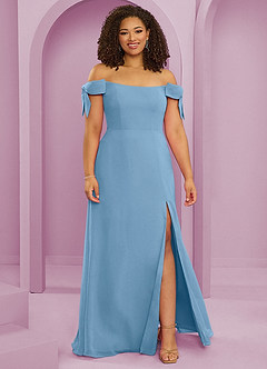 Barbie ♥ Azazie Robes de demoiselle d'honneur Robe Trapèze Convertible en Mousseline de soie Épaule décolletée Acier Bleuté image7