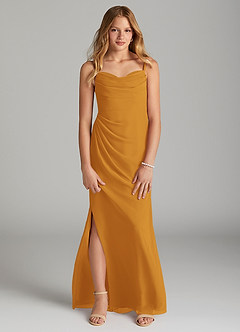 Azazie Mai Junior Butterscotch Sheath Pleated Chiffon Dress image1