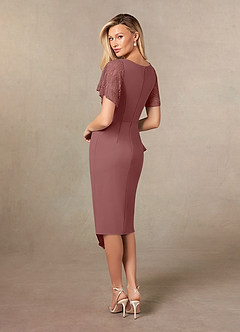 Azazie Eloise Mother of the Bride Dresses Desert Rose Sheath Pleated Stretch Crepe Dress image6