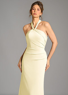 Azazie Valentina Bridesmaid Dresses Lemon Sorbet Mermaid Pleated Premium Stretch Jersey Dress image3