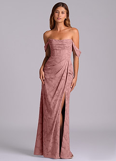 Azazie Johana Bridesmaid Dresses Dusty Rose Mermaid Off the Shoulder Floral Burnout Convertible Dress image1