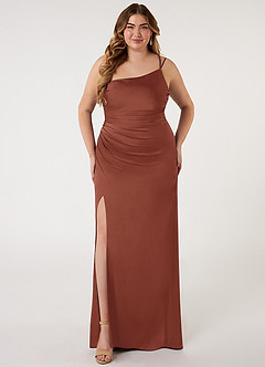 Azazie Eren Bridesmaid Dresses Auburn Mermaid One Shoulder Stretch Satin Dress image6