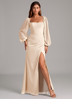 Azazie Brixley Bridesmaid Dresses White Alabaster Mermaid Long Sleeve Chiffon Dress image4