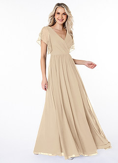 Azazie Zella Bridesmaid Dresses A-Line Lace Chiffon Floor-Length Dress image3