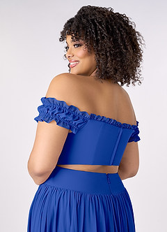 Barbie ♥ Azazie Bridesmaid Dresses Royal Blue A-Line Off the Shoulder Chiffon Convertible Dress image12