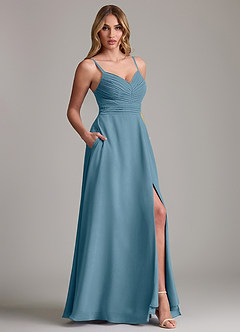 Azazie Terese Vestidos de damas de honor Vestido de Bermudas de Gasa de Corte en A con Plisado image6