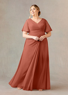 Azazie Morning Glory Mother of the Bride Dresses Clay A-Line V-Neck Ruched Chiffon Dress image5