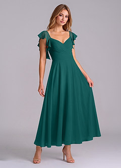 Azazie Leilani Bridesmaid Dresses Peacock A-Line Ruched Chiffon Dress image3