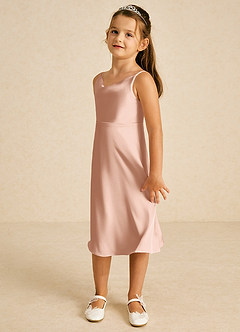 Azazie Zuzu Flower Girl Dresses Rose Gold A-Line Spaghetti Strap Stretch Satin Dress image4