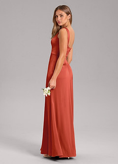 Azazie Frostine Bridesmaid Dresses Rust A-Line Bow Stretch Satin Dress image7
