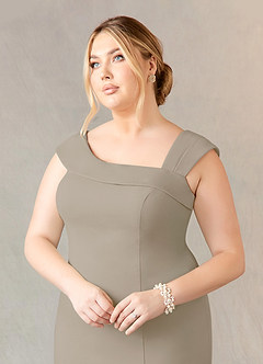 Azazie Ellen Mother of the Bride Dresses Taupe Sheath Side Slit Stretch Crepe Dress image10