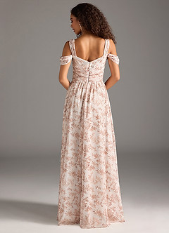 Azazie Lianne Vestidos de damas de honor Vestido de Floral Helecho Rosa de Gasa de Corte en A con Vestidos sin tirantes image3