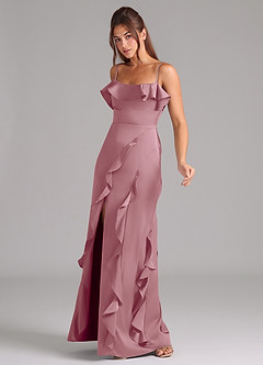 Azazie Malia Bridesmaid Dresses Vintage Mauve A-Line Side Slit Stretch Satin Dress image4