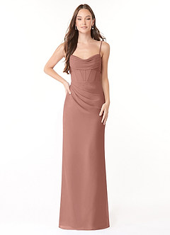 Azazie Mai Robes de demoiselle d'honneur Robe Fourreau en Mousseline de soie Plissée Rose De Cèdre image1