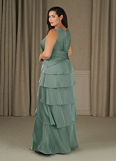 Azazie Viola Mother of the Bride Dresses Silver Sage A-Line Pleated Stretch Satin Dress image8