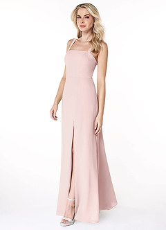 Azazie Jay Bridesmaid Dresses Blushing Pink A-Line Square Neckline Side Slit Chiffon Dress image4