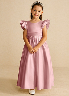 Azazie Piglette Flower Girl Dresses Dusty Rose A-Line Bow Matte Satin Dress image4