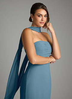 Azazie Saylor Vestidos de damas de honor Vestido de Bermudas de Gasa de Corte Sirena con Sin tirantes image2