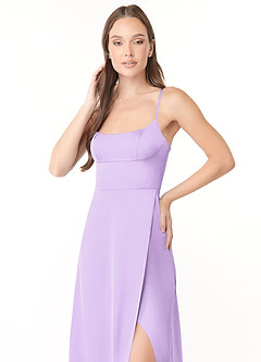 Azazie Halsey Final Sale Lilac A-Line Side Slit Stretch Satin Dress image6