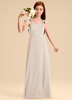 Azazie Everett Junior Vestido de Alabastro Blanco de Satén Elástico de Corte en A con Lazo image5