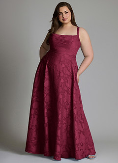 Azazie Shaude Brautjungfernkleider A-Linie Plissee Blumen-Burnout Kleid Burgunderrot image11