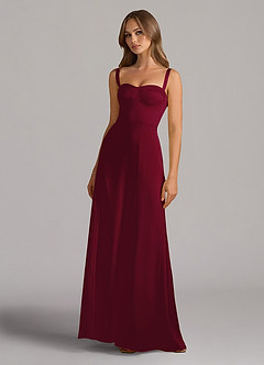 Azazie Amaris Bridesmaid Dresses Burgundy A-Line Corset Stretch Satin Dress image2