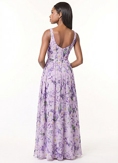 Azazie Keyla Robes de demoiselle d'honneur Robe Trapèze en Mousseline de soie Col V plissé Lilas En Fleurs image4