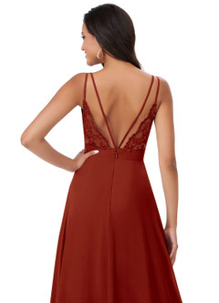 Azazie Lennon Bridesmaid Dresses Rust A-Line Lace Chiffon Dress image2