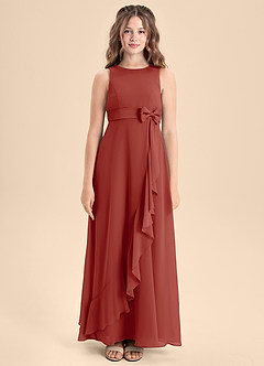 Azazie Lilenne Junior A-Linie Schleifen Chiffon Kleid Terrakotta image5