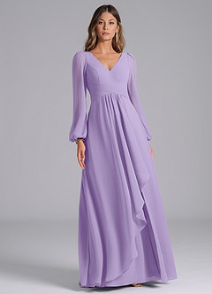 Azazie Omari Bridesmaid Dresses Lilac A-Line Long Sleeve Chiffon Dress image3